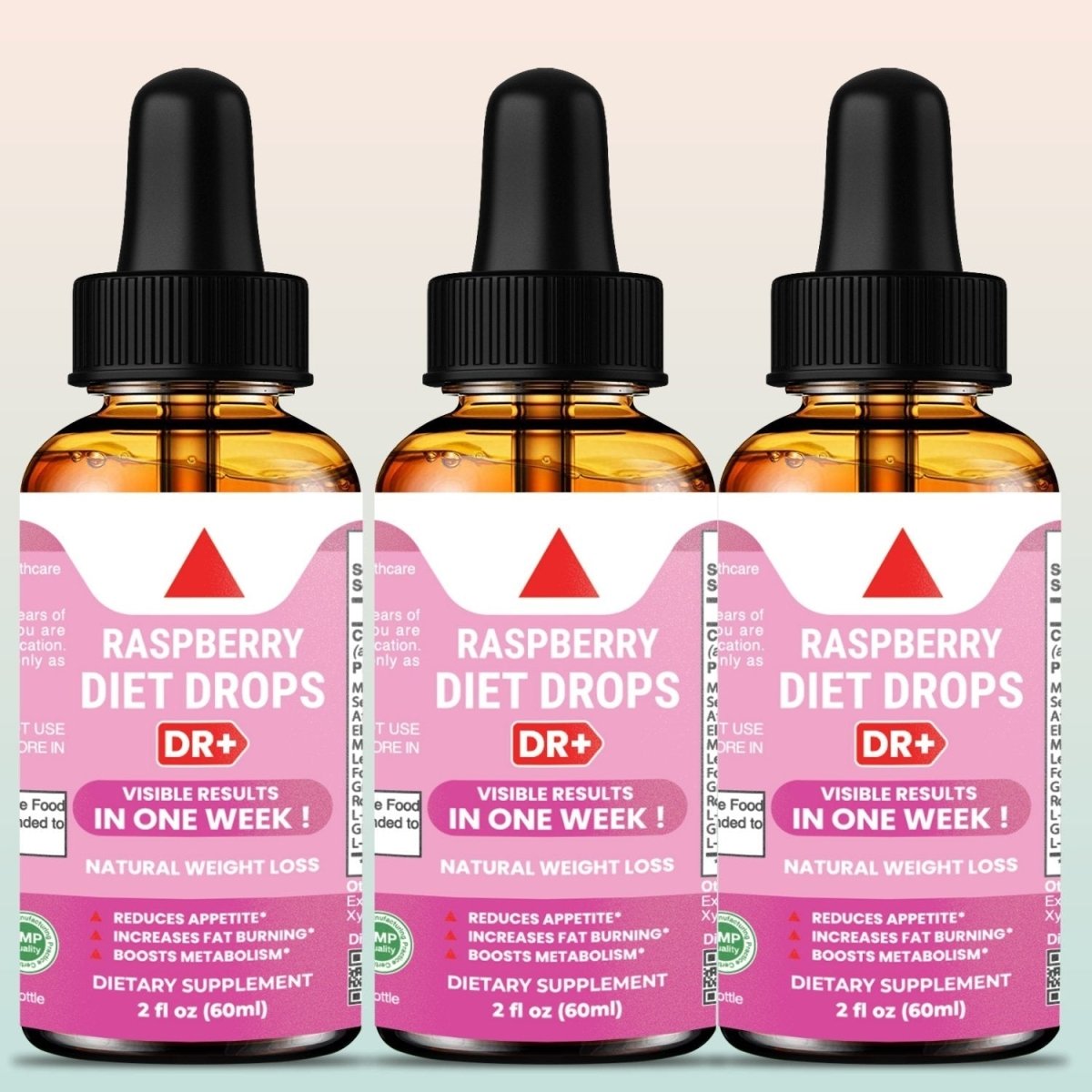 Raspberry Liquid Drops for Women and Men Diet Drops - Natural Vegan Gluten-Free Fast | 3-Pack